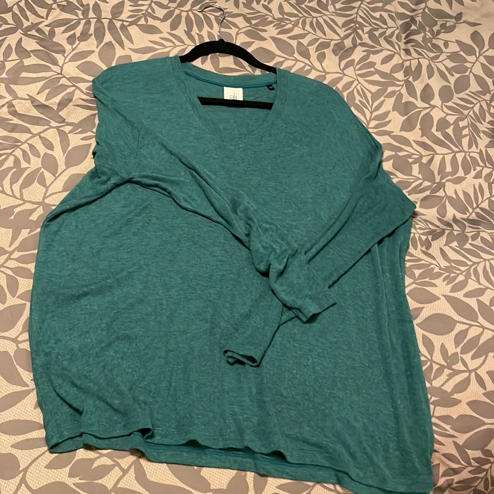 Cabi Relax tee stone blue/green long sleeve small